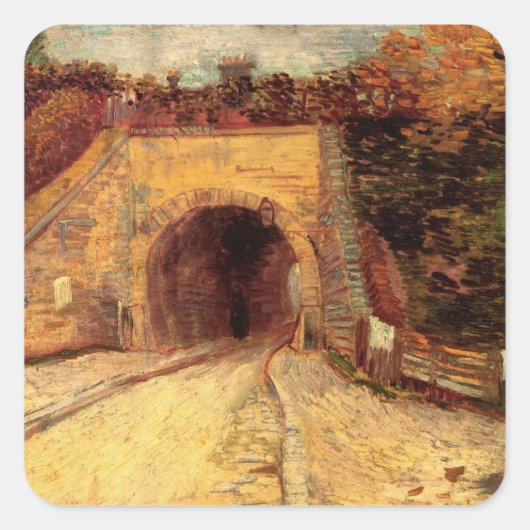 Weg met Underpass Viaduct door Vincent van Gogh Vierkante Sticker (Voorkant)