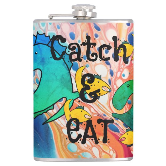 Weg met vissen Vangst en eten Heupfles (Voorkant)