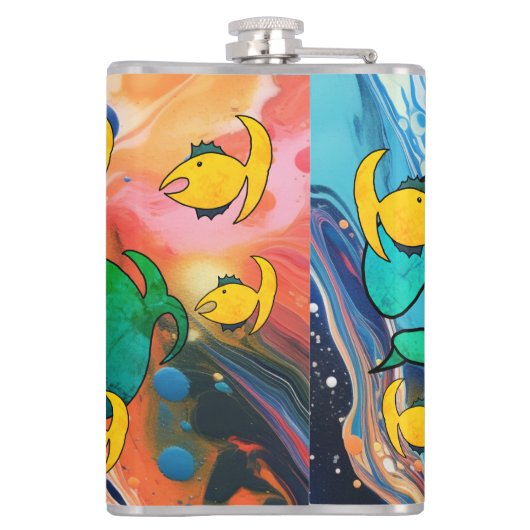 Weg met vissen Vangst en eten Heupfles (Achterkant)