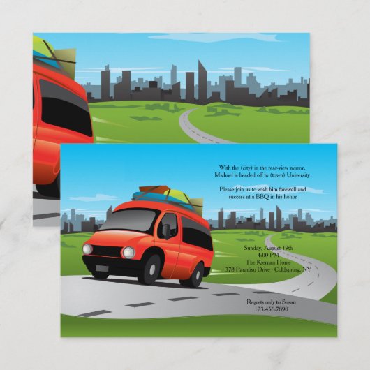 weg naar college party uitnodiging (Voorkant / Achterkant)