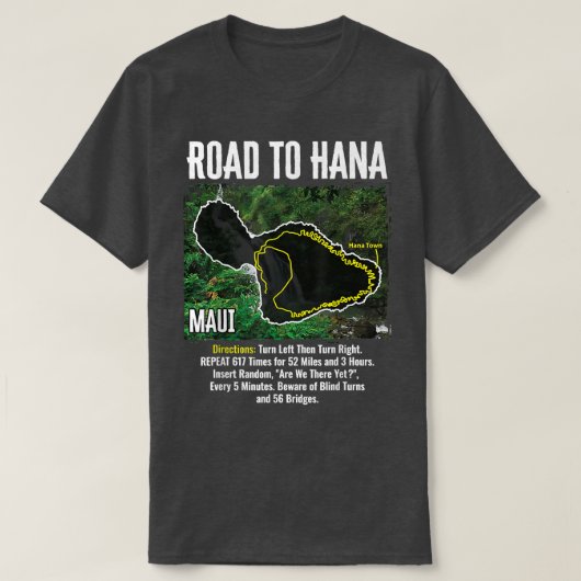 Weg naar Hana Map Maui Island Surfing Hawaiian Bea T-shirt (Design voorkant)
