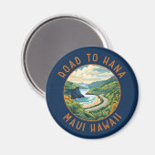 Weg naar Hana Maui Hawaii Retro Distress Circle Magneet (Voorkant / Achterkant)