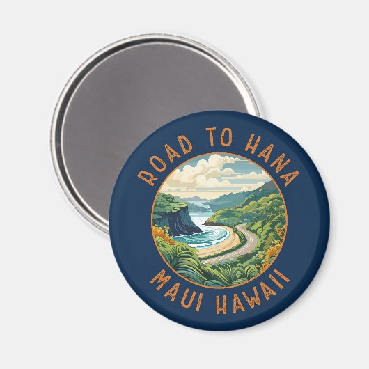 Weg naar Hana Maui Hawaii Retro Distress Circle Magneet (Voorkant / Achterkant)