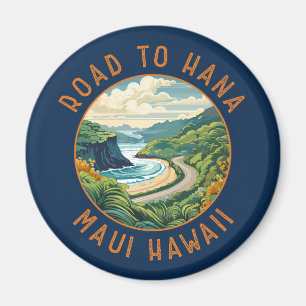 Weg naar Hana Maui Hawaii Retro Distress Circle Magneet