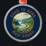 Weg naar Hana Maui Hawaii Retro Distress Circle Metalen Ornament<br><div class="desc">Weg naar Hana in een vectorkunststijl. De Hana Highway is een 64, 4 mijl lang stuk van Hawaii Routes 36 en 360 dat Kahului verbindt met de stad Hana in het oosten van Maui.</div>