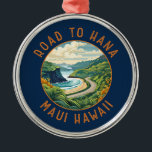 Weg naar Hana Maui Hawaii Retro Distress Circle Metalen Ornament<br><div class="desc">Weg naar Hana in een vectorkunststijl. De Hana Highway is een 64, 4 mijl lang stuk van Hawaii Routes 36 en 360 dat Kahului verbindt met de stad Hana in het oosten van Maui.</div>