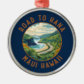 Weg naar Hana Maui Hawaii Retro Distress Circle Metalen Ornament (Voorkant)