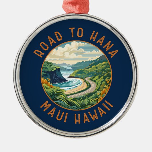 Weg naar Hana Maui Hawaii Retro Distress Circle Metalen Ornament (Voorkant)