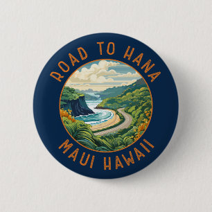 Weg naar Hana Maui Hawaii Retro Distress Circle Ronde Button 5,7 Cm