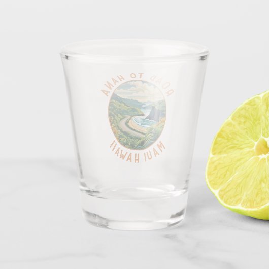 Weg naar Hana Maui Hawaii Retro Distress Circle Shot Glas (Achterkant)