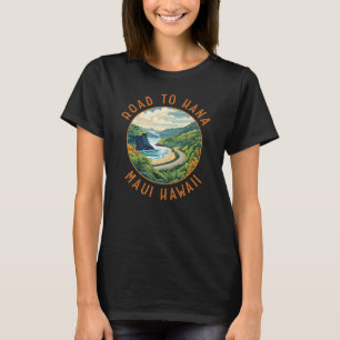 Weg naar Hana Maui Hawaii Retro Distress Circle T-shirt