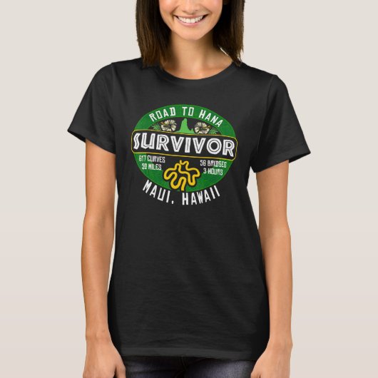 Weg naar Hana Survivor Curvy Palm Maui Hawaii T-shirt (Voorkant)