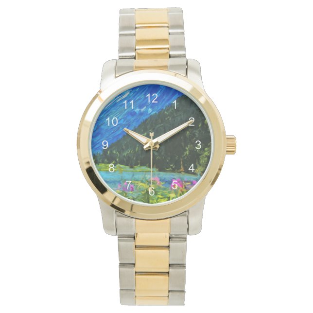 Weg naar Seward Alaska Abstract Impressionisme Horloge (Voorkant)