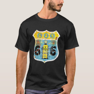 Weg Route 66 Gas Retro Teken Vrachtwagen Biker U T-shirt