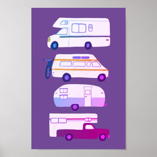 WEG TRIP! Campervan vanlife RV Trailer Paars Poster (Voorkant)