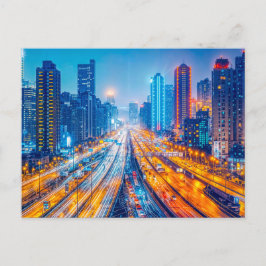 Wegen door de skyline van de grote stad feestdagenkaart