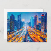 Wegen door de skyline van de grote stad feestdagenkaart (Voorkant / Achterkant)