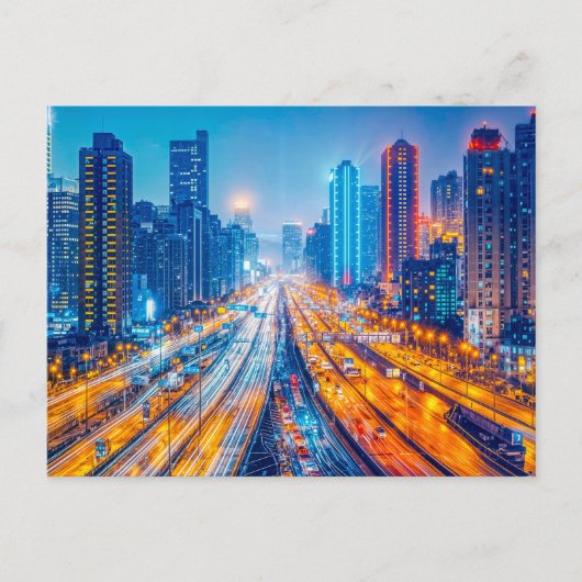 Wegen door de skyline van de grote stad feestdagenkaart (Voorkant)