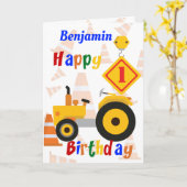 Wegenbouwvoertuig 1e verjaardag kaart (Gele Bloem)