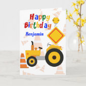 Wegenbouwvoertuig Gelukkige Verjaardag Kaart (Gele Bloem)