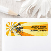 Wegencyclist met Retro Sunburst Biking Address Etiket (Insitu)