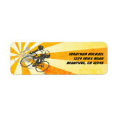 Wegencyclist met Retro Sunburst Biking Address Etiket (Voorkant)