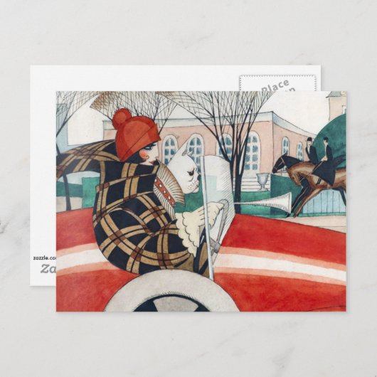 Wegener - Meisje en mopshond in een auto Briefkaart (Voorkant / Achterkant)