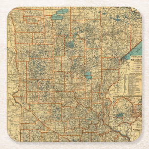 wegenkaart Minnesota Kartonnen Onderzetters