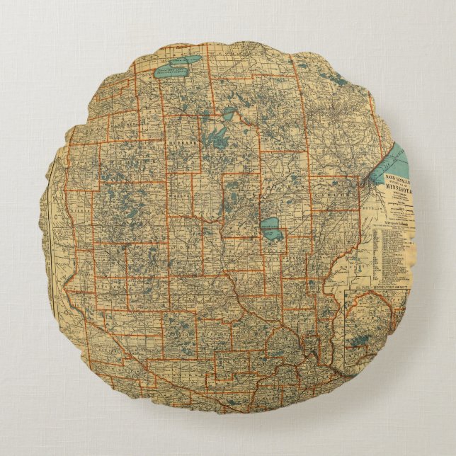 wegenkaart Minnesota Rond Kussen (Voorkant)