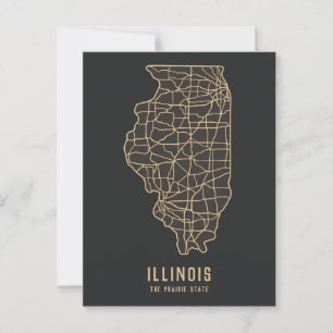 Wegenkaart van de staat Illinois - prairiestaatkaa Briefkaart