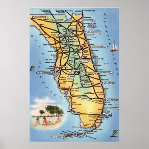 Wegenkaart van Florida Poster
