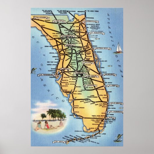 Wegenkaart van Florida Poster (Voorkant)