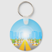 Wegenkegels die naar een stadsSleutelhanger leiden Sleutelhanger (Voorkant)