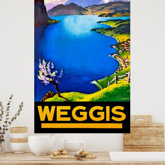 Weggis, uitzicht op het Lucerne-meer, Zwitserland Poster (Keuken)