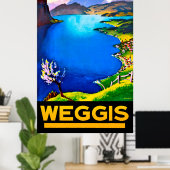 Weggis, uitzicht op het Lucerne-meer, Zwitserland Poster (Thuiskantoor)