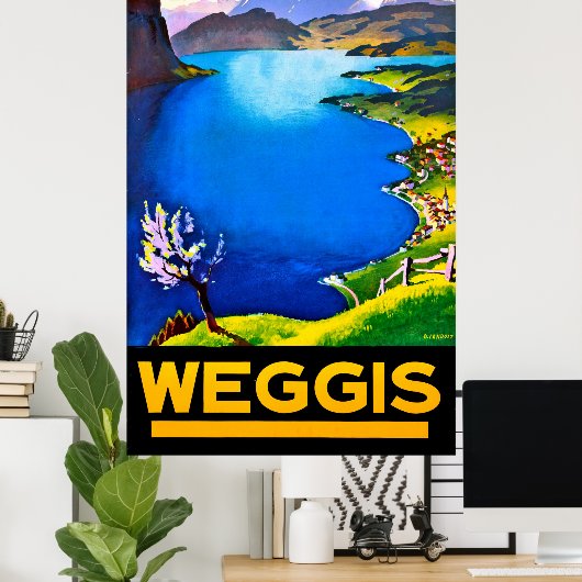 Weggis, uitzicht op het Lucerne-meer, Zwitserland Poster (Thuiskantoor)