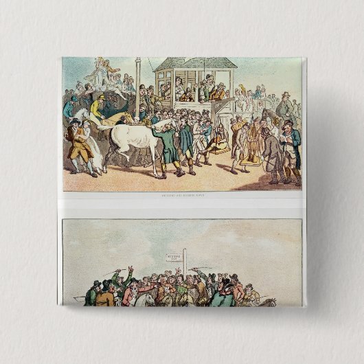 Weging en Rubberen omlaag" en "Het stenigen" Vierkante Button 5,1 Cm (Voorkant)