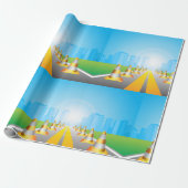 Wegkegels die leiden naar stad inpakpapier (Uitgerold)