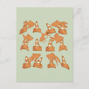 Wegkegels en oranje goudvissen briefkaart