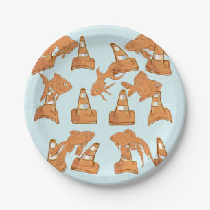 Wegkegels en oranje goudvissen papieren bordje