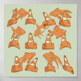 Wegkegels en oranje goudvissen poster