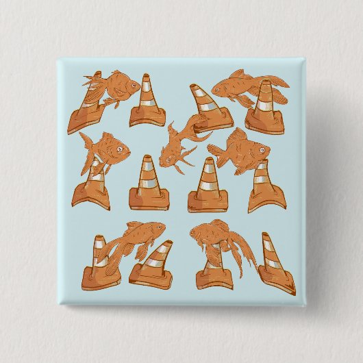 Wegkegels en oranje goudvissen vierkante button 5,1 cm (Voorkant)