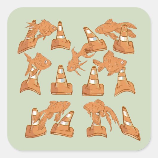 Wegkegels en oranje goudvissen vierkante sticker (Voorkant)