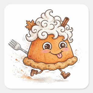 Weglopende Pompoentaart Grappige Thanksgiving Stic Vierkante Sticker