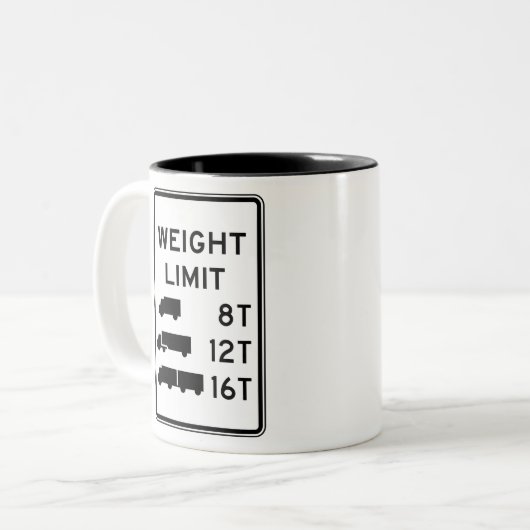 Wegmarkering vrachtwagengewicht tweekleurige koffiemok (Voorkant links)