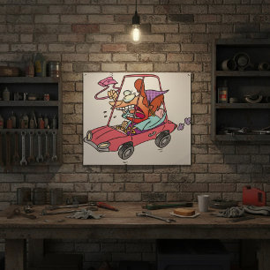 Wegrazernij Vrouw Rijdt Auto Grappig Boze Bestuurd Poster