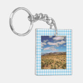 Wegreis Foto's Baby Blau Gingham Sleutelhanger (Voorkant Links)