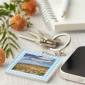 Wegreis Foto's Baby Blau Gingham Sleutelhanger (Voorkant Rechts)