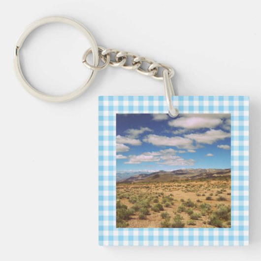 Wegreis Foto's Baby Blau Gingham Sleutelhanger (Voorkant)