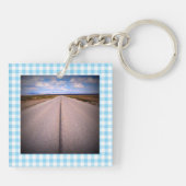Wegreis Foto's Baby Blau Gingham Sleutelhanger (Achterkant)
